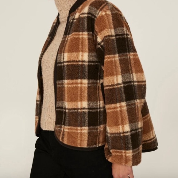THE GREAT. Sherpa Bomber in Woodsmoke Plaid - Picture 2 of 13